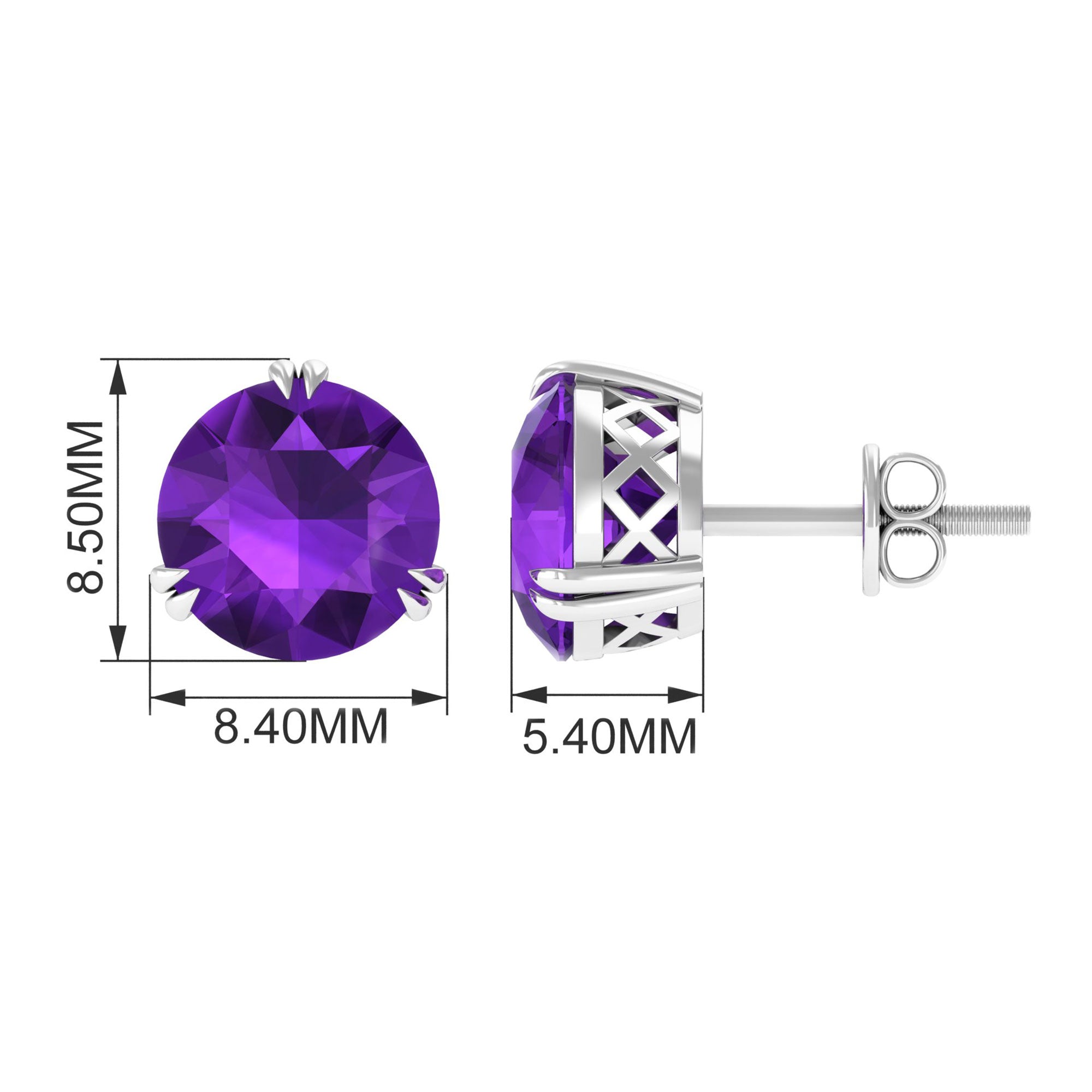 7 MM Round Amethyst Solitaire Stud Earrings in Gold Amethyst - ( AAA ) - Quality - Rosec Jewels