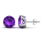 7 MM Round Amethyst Solitaire Stud Earrings in Gold Amethyst - ( AAA ) - Quality - Rosec Jewels