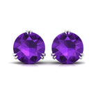 7 MM Round Amethyst Solitaire Stud Earrings in Gold Amethyst - ( AAA ) - Quality - Rosec Jewels