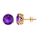 7 MM Round Amethyst Solitaire Stud Earrings in Gold Amethyst - ( AAA ) - Quality - Rosec Jewels