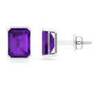 6X8 MM Octagon Cut Amethyst Solitaire Stud Earrings For Women Amethyst - ( AAA ) - Quality - Rosec Jewels