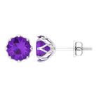 7 MM Decorative Amethyst Solitaire Stud Earrings Amethyst - ( AAA ) - Quality - Rosec Jewels