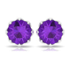 7 MM Decorative Amethyst Solitaire Stud Earrings Amethyst - ( AAA ) - Quality - Rosec Jewels