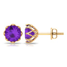 7 MM Decorative Amethyst Solitaire Stud Earrings Amethyst - ( AAA ) - Quality - Rosec Jewels