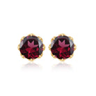 6 MM Decorative Rhodolite Solitaire Stud Earrings Rhodolite - ( AAA ) - Quality - Rosec Jewels