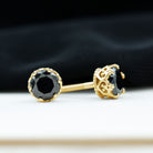 7 MM Black Spinel Solitaire Crown Stud Earrings Black Spinel - ( AAA ) - Quality - Rosec Jewels