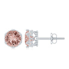 6 MM Crown Set Morganite Solitaire Stud Earrings Morganite - ( AAA ) - Quality - Rosec Jewels