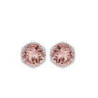 6 MM Crown Set Morganite Solitaire Stud Earrings Morganite - ( AAA ) - Quality - Rosec Jewels