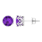 7 MM Round Cut Real Amethyst Solitaire Crown Stud Earrings Amethyst - ( AAA ) - Quality - Rosec Jewels