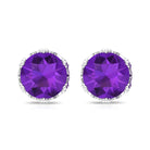 7 MM Round Cut Real Amethyst Solitaire Crown Stud Earrings Amethyst - ( AAA ) - Quality - Rosec Jewels