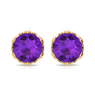 7 MM Round Cut Real Amethyst Solitaire Crown Stud Earrings Amethyst - ( AAA ) - Quality - Rosec Jewels