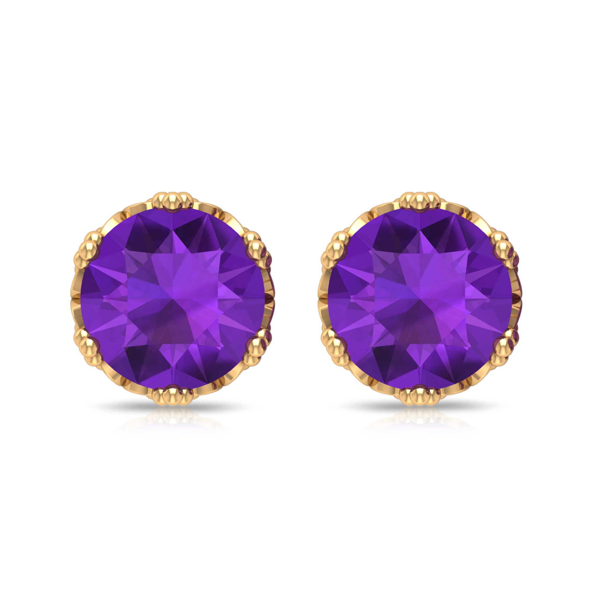 7 MM Round Cut Real Amethyst Solitaire Crown Stud Earrings Amethyst - ( AAA ) - Quality - Rosec Jewels