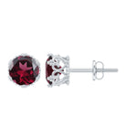 6 MM Rhodolite Solitaire Crown Stud Earrings Rhodolite - ( AAA ) - Quality - Rosec Jewels