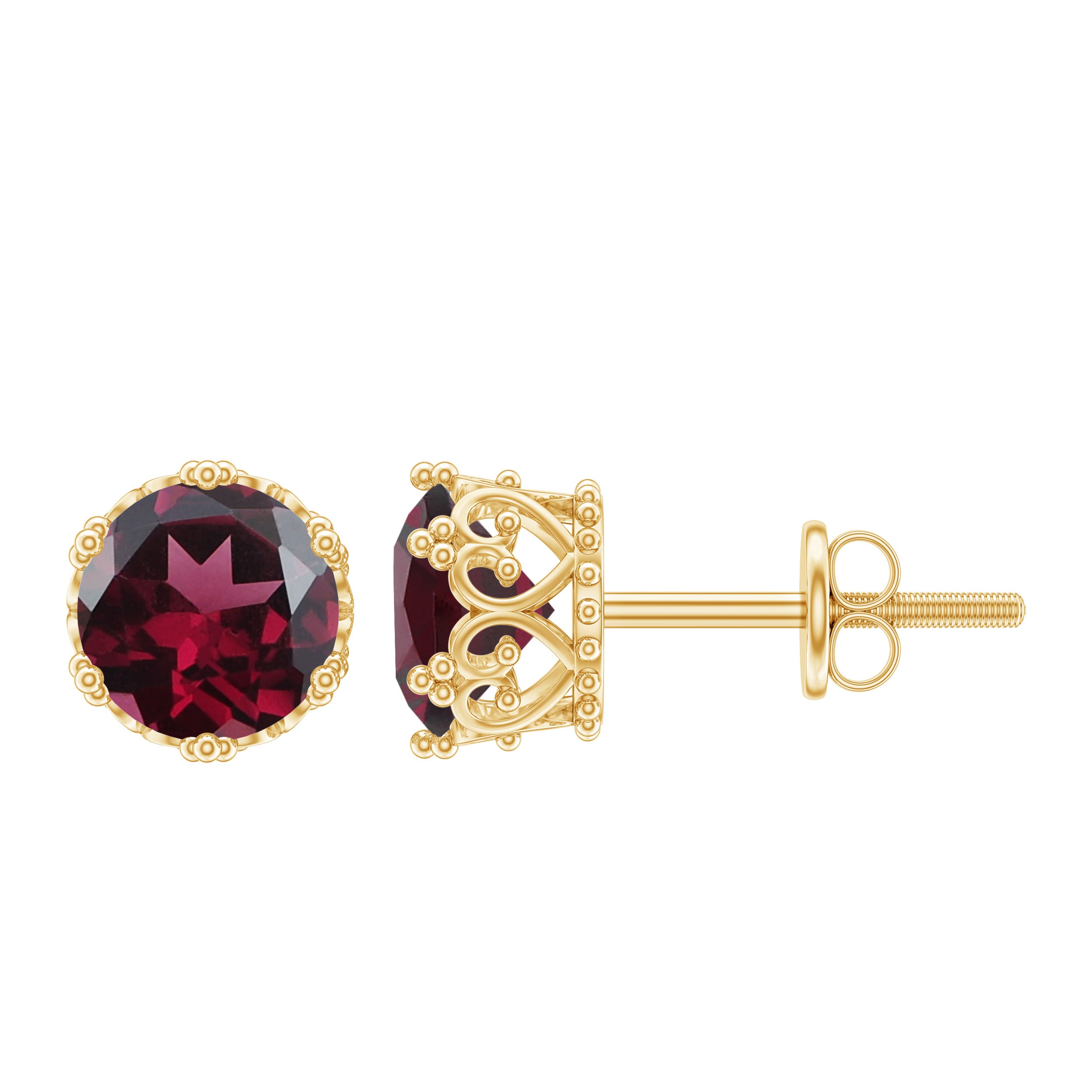 6 MM Rhodolite Solitaire Crown Stud Earrings Rhodolite - ( AAA ) - Quality - Rosec Jewels