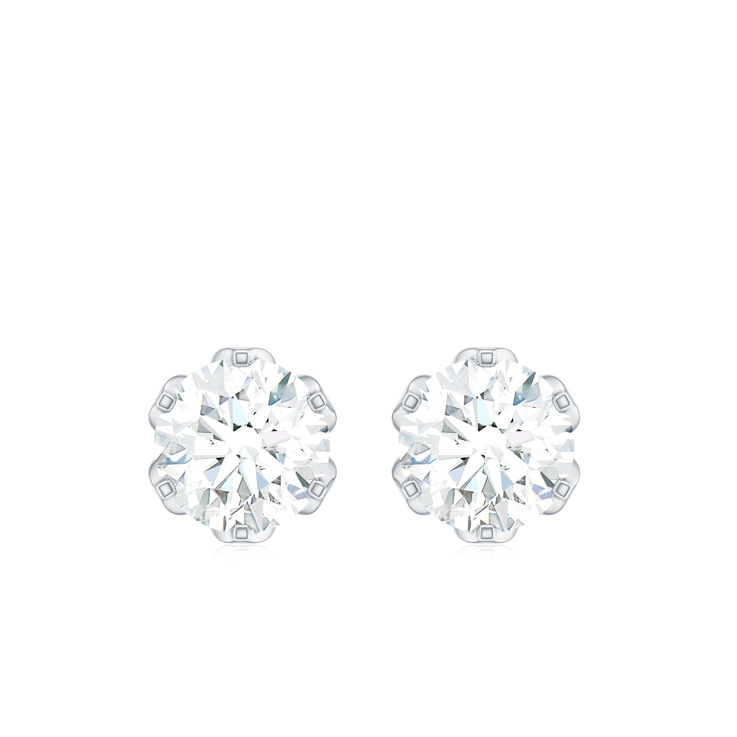 Moissanite Solitaire Stud Earrings in Lotus Basket Setting Moissanite - ( D-VS1 ) - Color and Clarity - Rosec Jewels