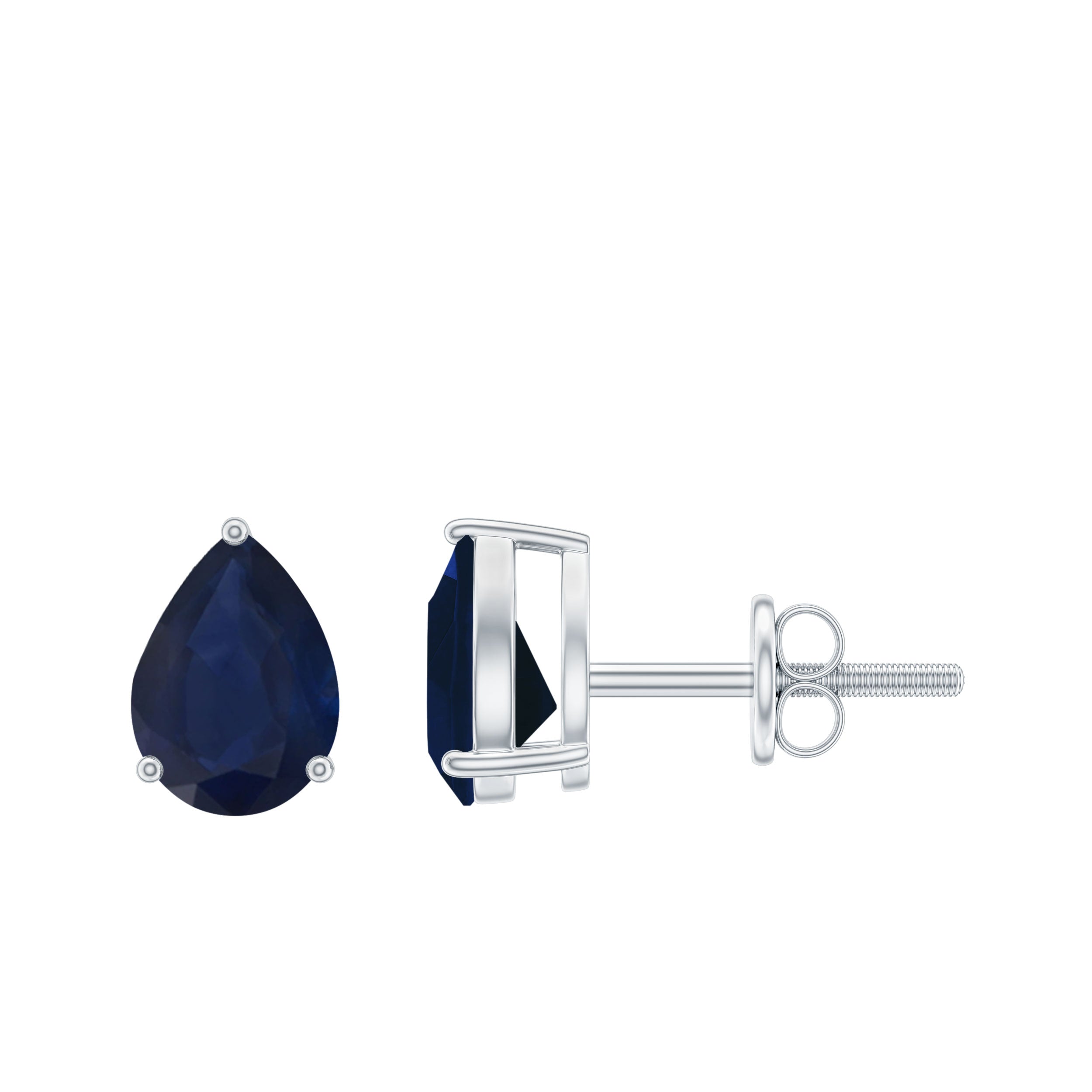 5X7 MM Pear Cut Blue Sapphire Solitaire Stud Earrings in 3 Prong Setting Blue Sapphire - ( AAA ) - Quality - Rosec Jewels