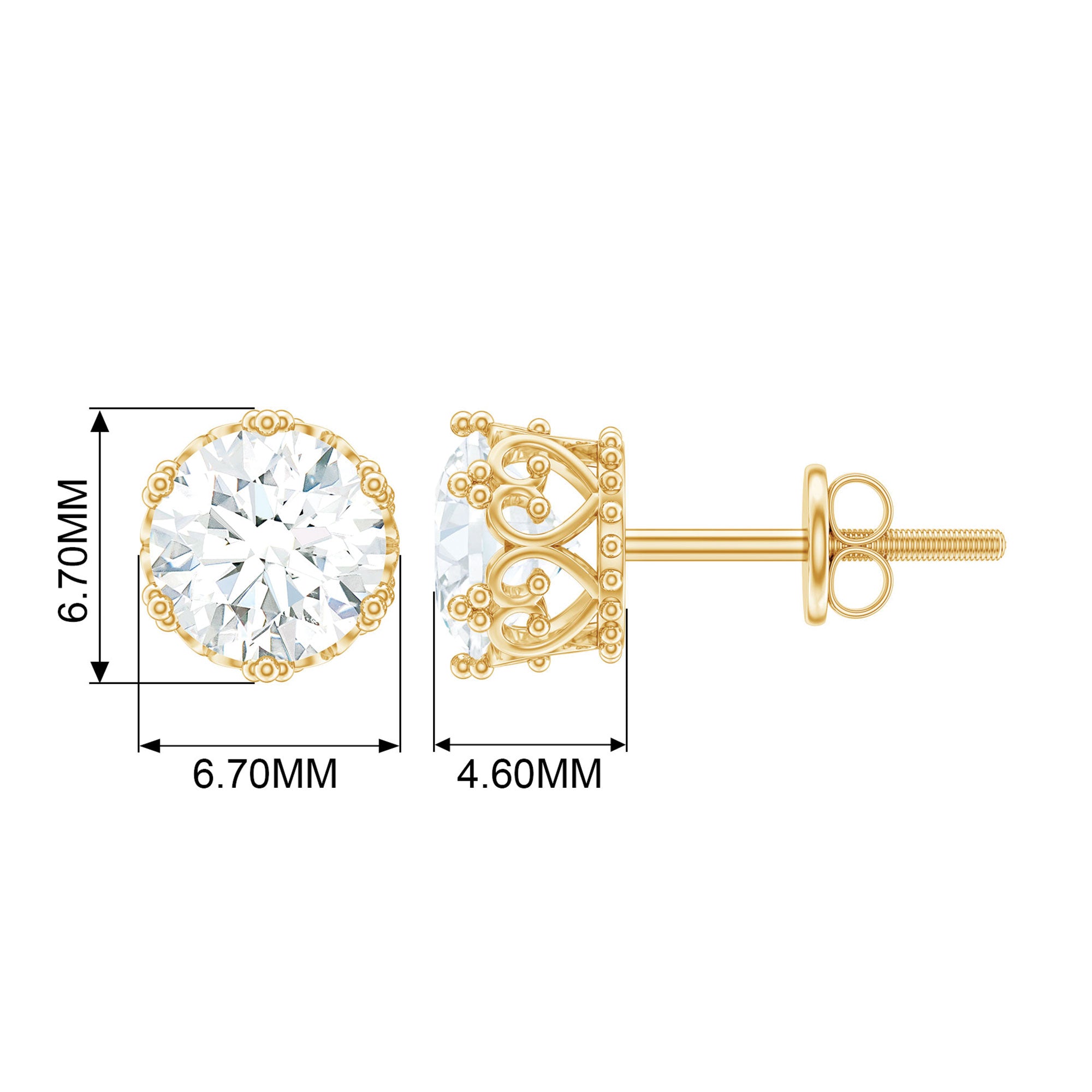 6 MM Round Shape Moissanite Solitaire Stud Earrings in Crown Setting Moissanite - ( D-VS1 ) - Color and Clarity - Rosec Jewels