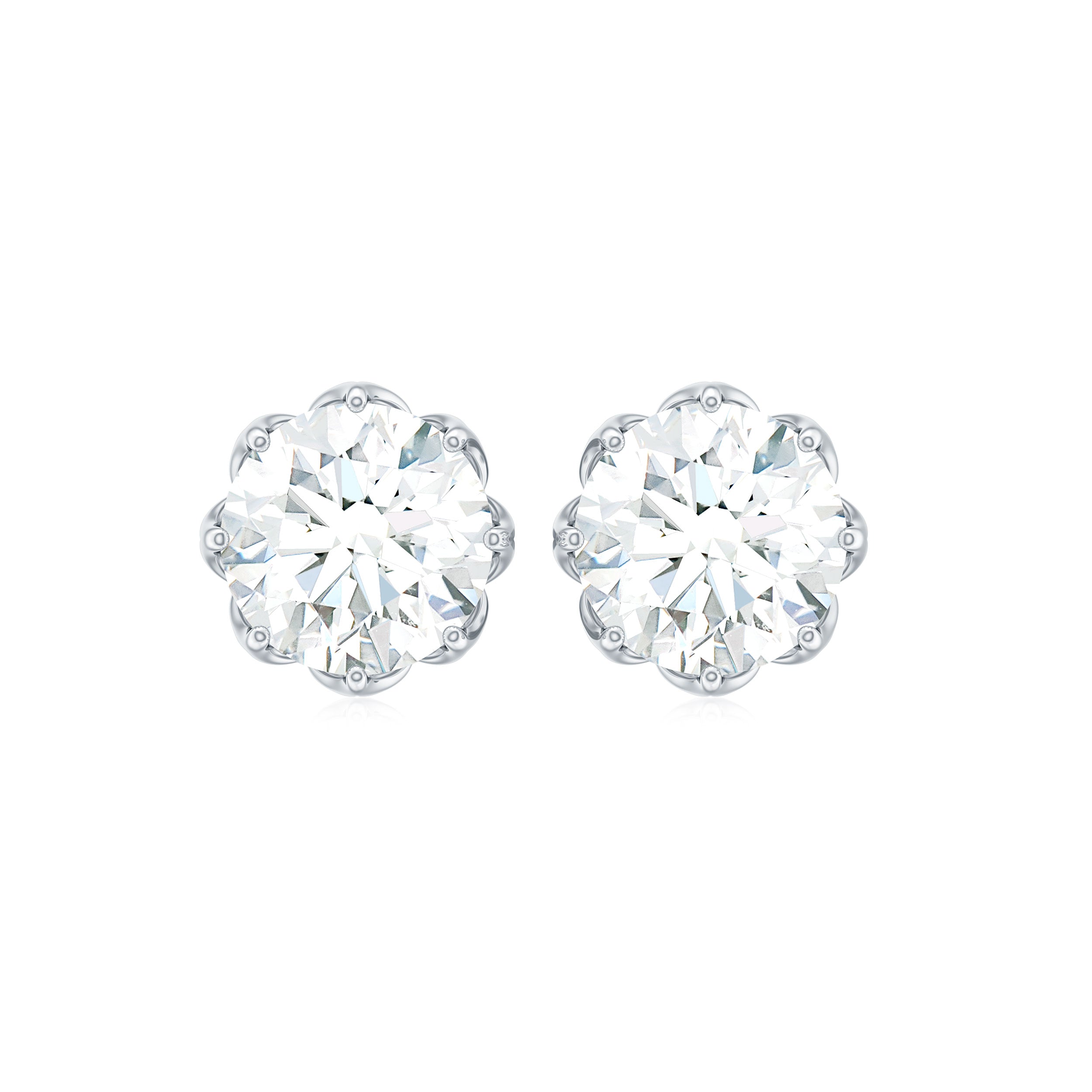 Round Certified Moissanite Solitaire Stud Earrings in Decorative Setting Moissanite - ( D-VS1 ) - Color and Clarity - Rosec Jewels