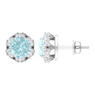 Sky Blue Topaz Flower Stud Earrings with Diamond Sky Blue Topaz - ( AAA ) - Quality - Rosec Jewels