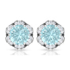 Sky Blue Topaz Flower Stud Earrings with Diamond Sky Blue Topaz - ( AAA ) - Quality - Rosec Jewels