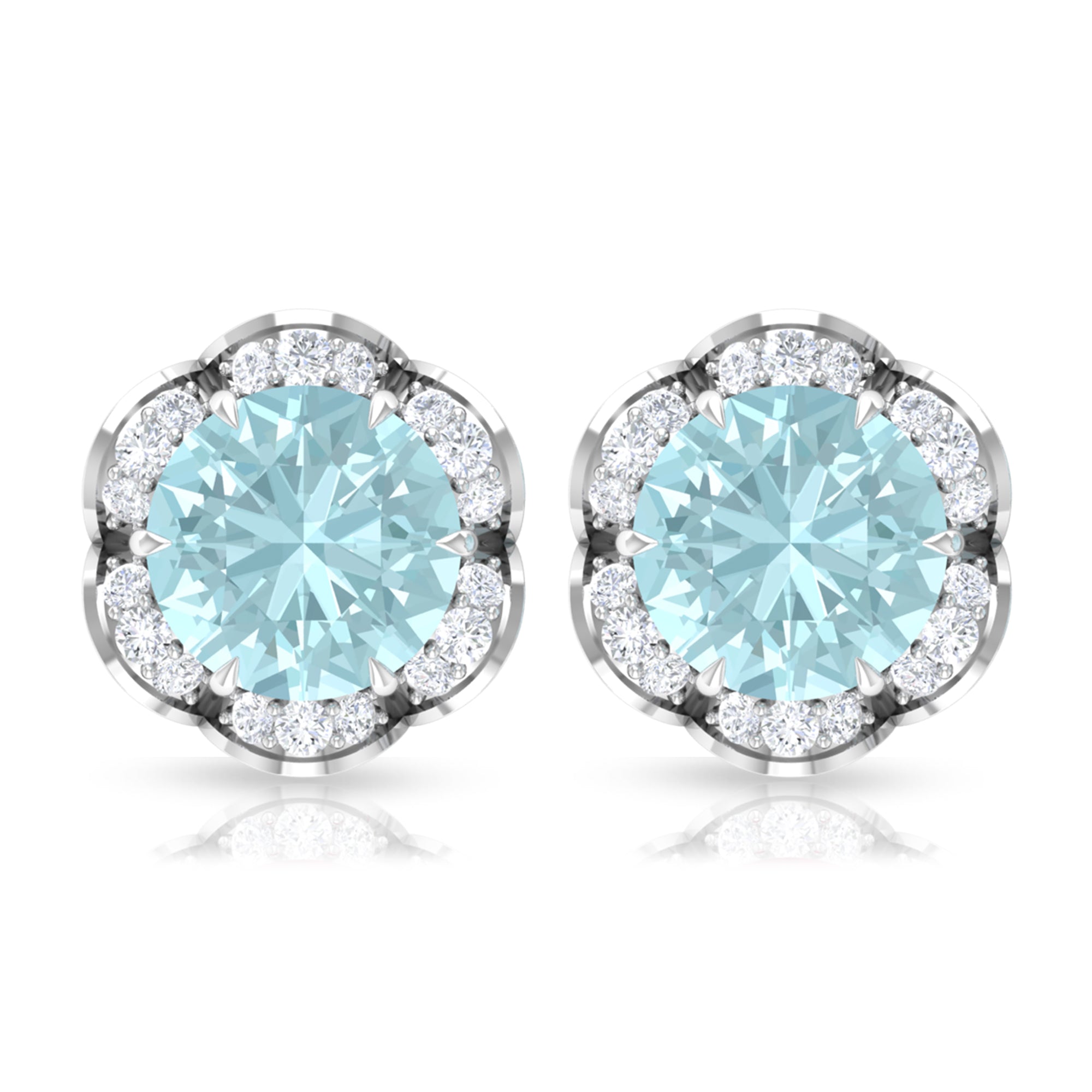 Sky Blue Topaz Flower Stud Earrings with Diamond Sky Blue Topaz - ( AAA ) - Quality - Rosec Jewels