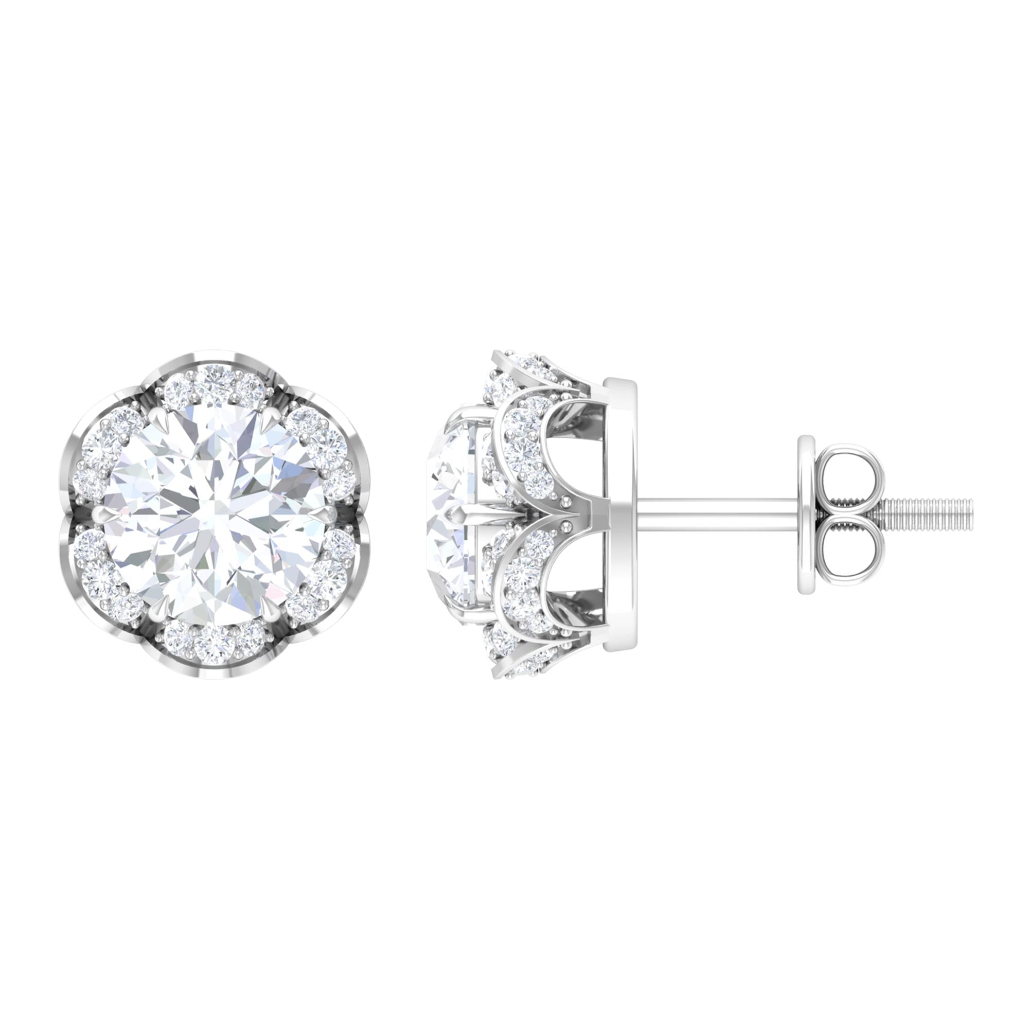 2.25 CT Round Shape Moissanite Floral Stud Earrings Moissanite - ( D-VS1 ) - Color and Clarity - Rosec Jewels