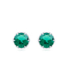 5 MM Created Emerald Solitaire and Diamond Floral Stud Earrings Lab Created Emerald - ( AAAA ) - Quality - Rosec Jewels