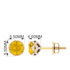 5 MM Yellow Sapphire Solitaire and Diamond Floral Stud Earrings in Lotus Basket Setting Yellow Sapphire - ( AAA ) - Quality - Rosec Jewels