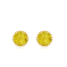 5 MM Yellow Sapphire Solitaire and Diamond Floral Stud Earrings in Lotus Basket Setting Yellow Sapphire - ( AAA ) - Quality - Rosec Jewels