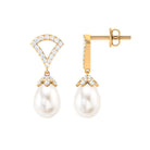 Contemporary Diamond and Freshwater Drop Earrings Freshwater Pearl - ( AAA ) - Quality - Rosec Jewels