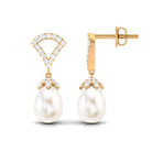 Contemporary Diamond and Freshwater Drop Earrings Freshwater Pearl - ( AAA ) - Quality - Rosec Jewels