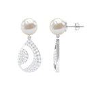 Natural Freshwater Pearl and Moissanite Drop Earrings Freshwater Pearl - ( AAA ) - Quality - Rosec Jewels