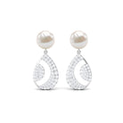 Natural Freshwater Pearl and Moissanite Drop Earrings Freshwater Pearl - ( AAA ) - Quality - Rosec Jewels