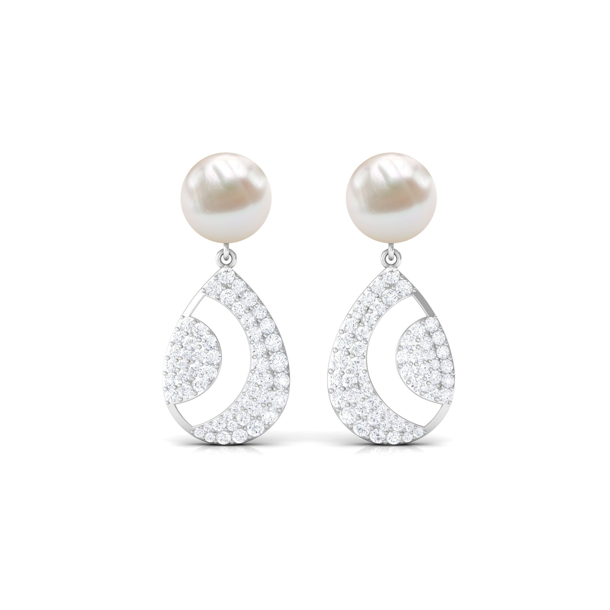 Natural Freshwater Pearl and Moissanite Drop Earrings Freshwater Pearl - ( AAA ) - Quality - Rosec Jewels