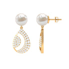 Natural Freshwater Pearl and Moissanite Drop Earrings Freshwater Pearl - ( AAA ) - Quality - Rosec Jewels