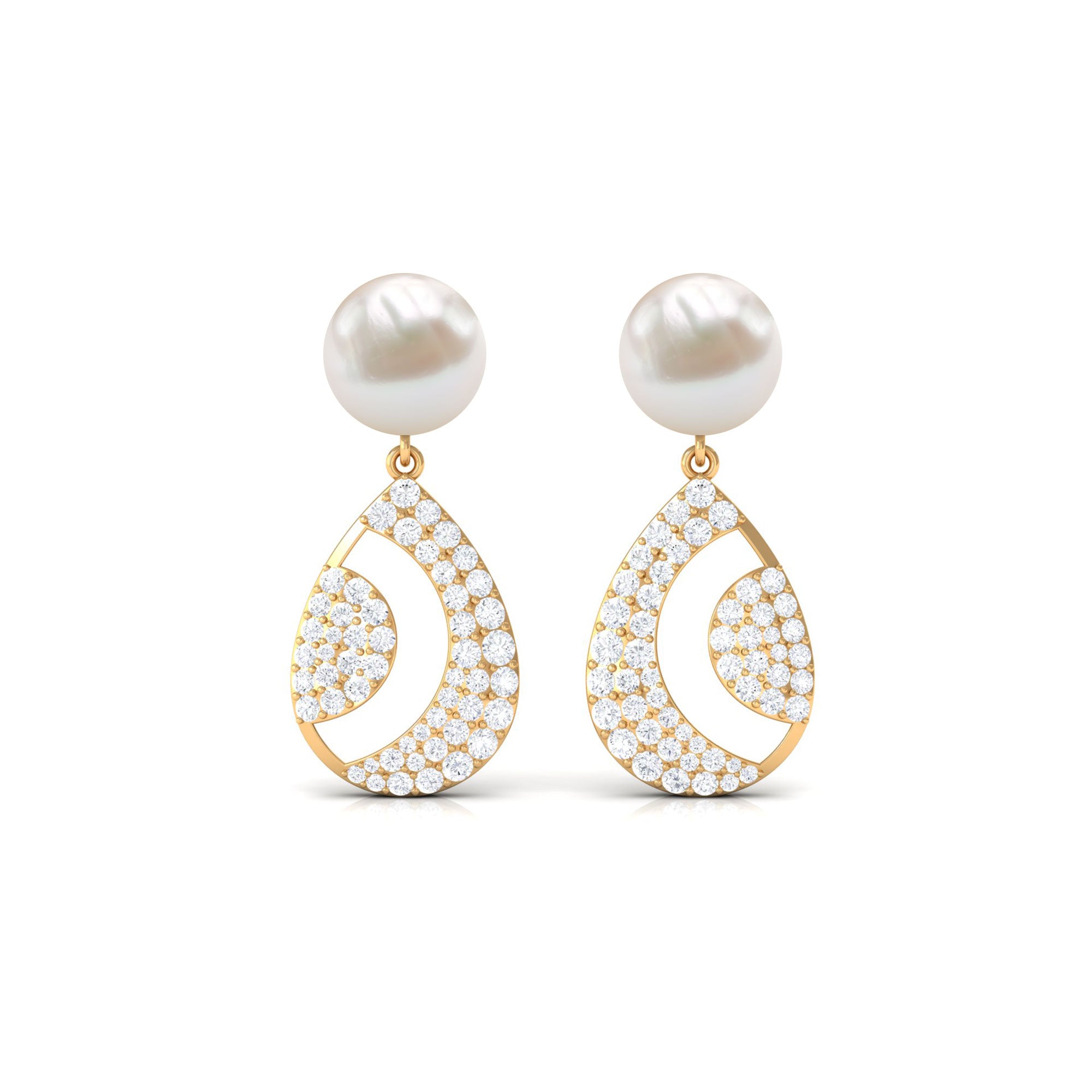 Natural Freshwater Pearl and Moissanite Drop Earrings Freshwater Pearl - ( AAA ) - Quality - Rosec Jewels