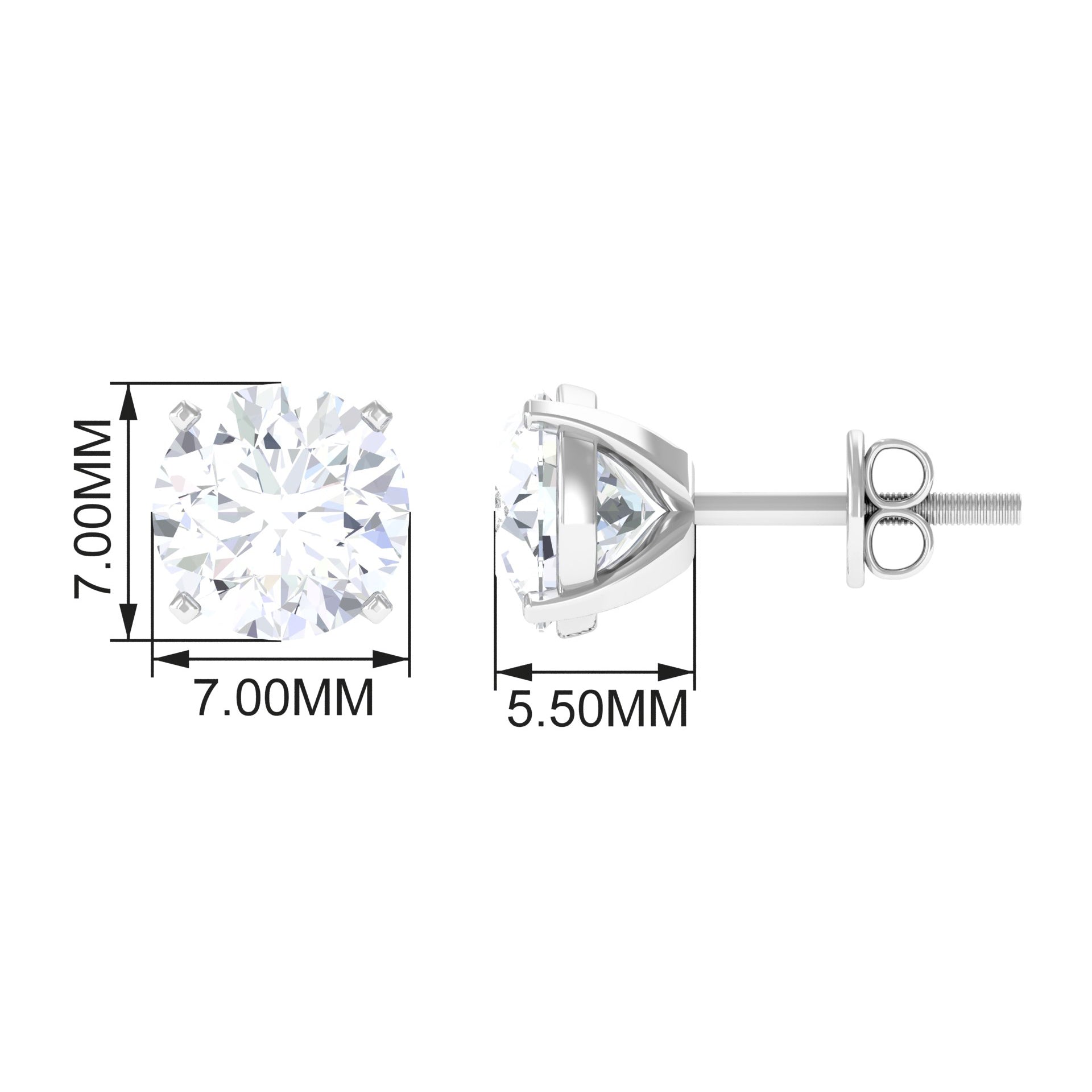 2 CT Moissanite Solitaire Stud Earrings for Women Moissanite - ( D-VS1 ) - Color and Clarity - Rosec Jewels