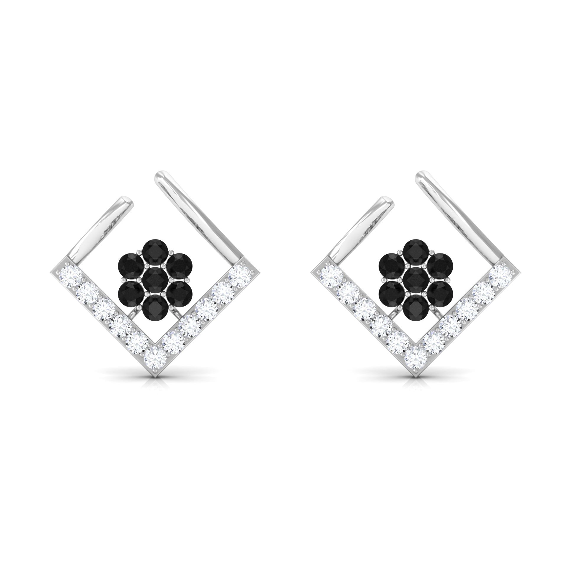 1/4 CT Created Black Diamond and Diamond Floral Stud Earrings Lab Created Black Diamond - ( AAAA ) - Quality - Rosec Jewels