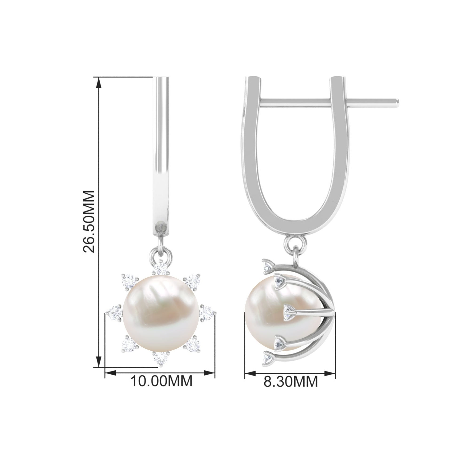 Classic Freshwater Pearl and Diamond Drop Earrings with Lever Back Freshwater Pearl - ( AAA ) - Quality - Rosec Jewels