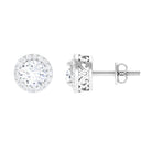 3 CT Certified Moissanite Minimal Stud Earrings with Halo in Gold Moissanite - ( D-VS1 ) - Color and Clarity - Rosec Jewels