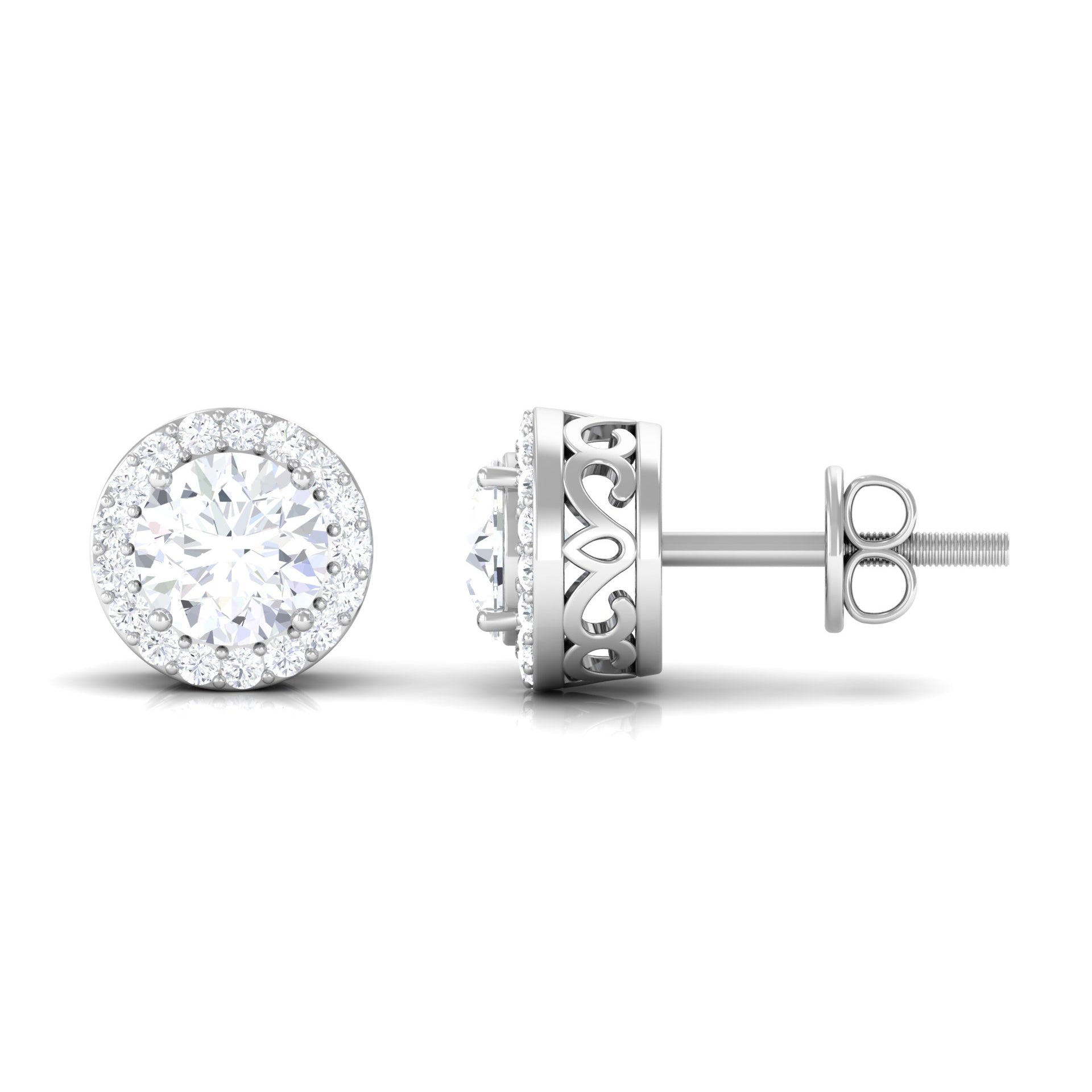 3 CT Certified Moissanite Minimal Stud Earrings with Halo in Gold Moissanite - ( D-VS1 ) - Color and Clarity - Rosec Jewels