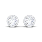 3 CT Certified Moissanite Minimal Stud Earrings with Halo in Gold Moissanite - ( D-VS1 ) - Color and Clarity - Rosec Jewels