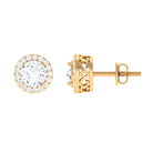 3 CT Certified Moissanite Minimal Stud Earrings with Halo in Gold Moissanite - ( D-VS1 ) - Color and Clarity - Rosec Jewels