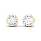 3 CT Certified Moissanite Minimal Stud Earrings with Halo in Gold Moissanite - ( D-VS1 ) - Color and Clarity - Rosec Jewels