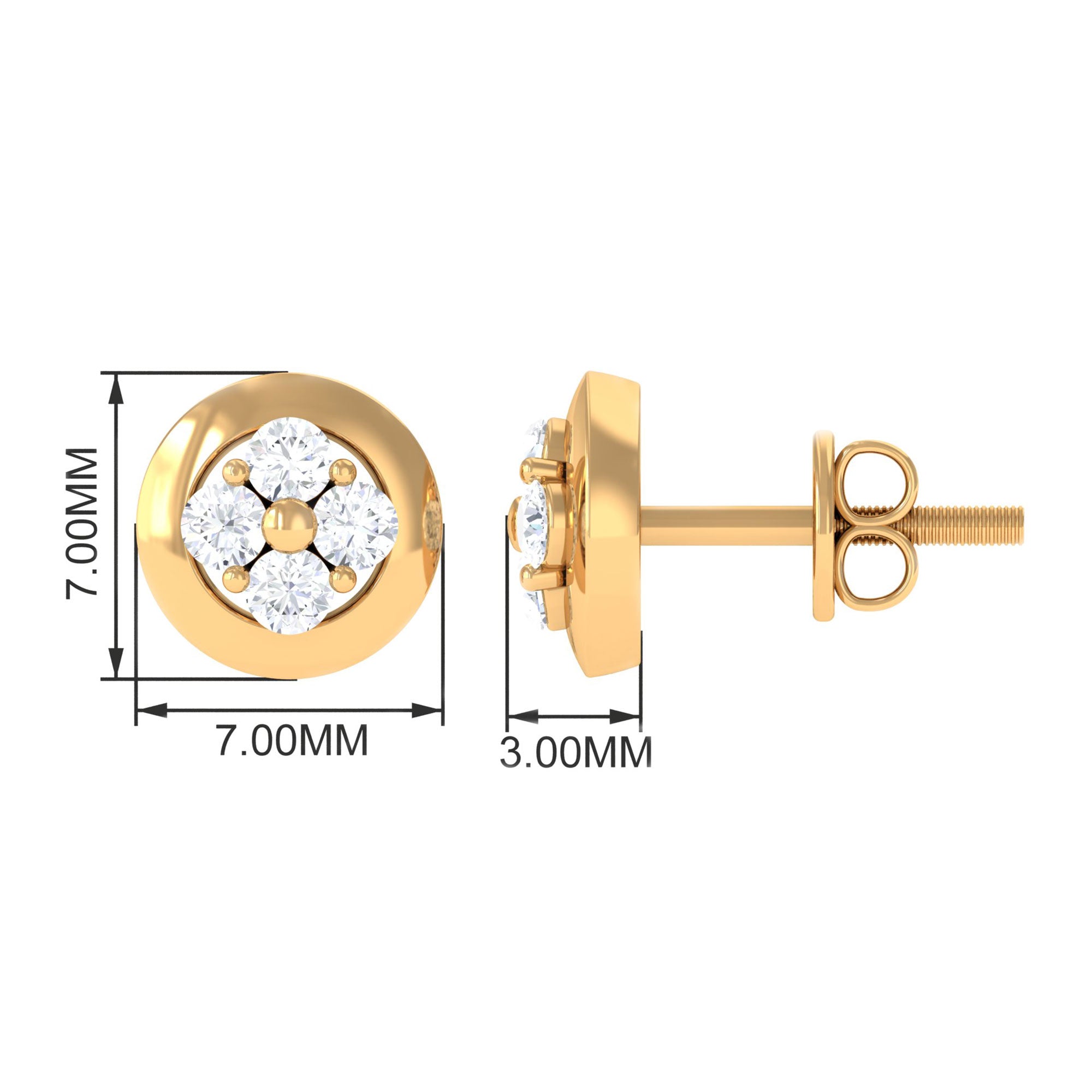 1/2 CT Real Diamond Cluster Stud Earrings in Gold Diamond - ( HI-SI ) - Color and Clarity - Rosec Jewels