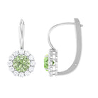 Green Sapphire Flower Halo Drop Earrings with Moissanite Green Sapphire - ( AAA ) - Quality - Rosec Jewels