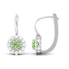 Green Sapphire Flower Halo Drop Earrings with Moissanite Green Sapphire - ( AAA ) - Quality - Rosec Jewels