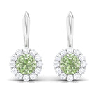 Green Sapphire Flower Halo Drop Earrings with Moissanite Green Sapphire - ( AAA ) - Quality - Rosec Jewels