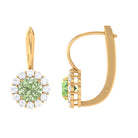 Green Sapphire Flower Halo Drop Earrings with Moissanite Green Sapphire - ( AAA ) - Quality - Rosec Jewels