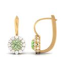 Green Sapphire Flower Halo Drop Earrings with Moissanite Green Sapphire - ( AAA ) - Quality - Rosec Jewels